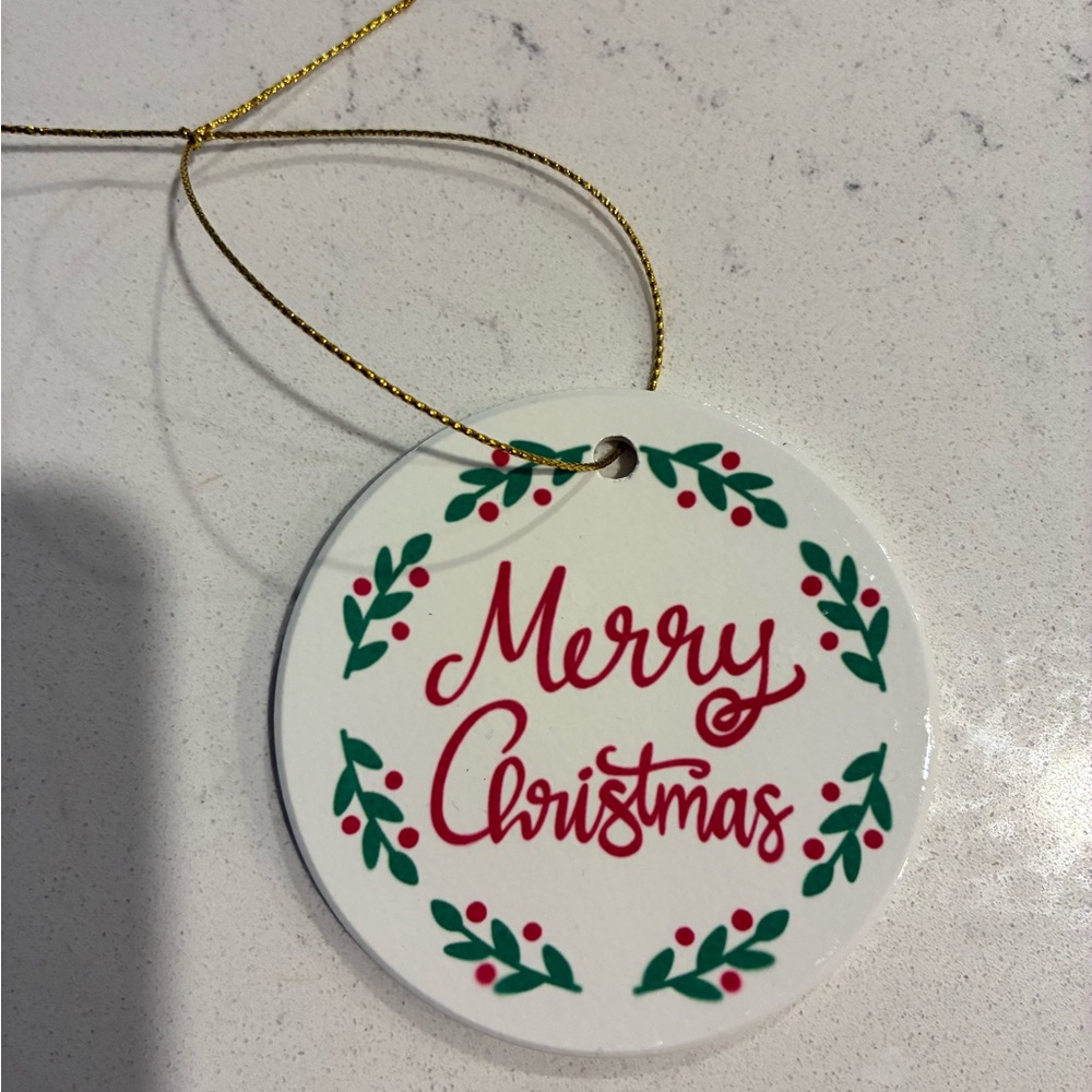 Festive Merry Christmas Ceramic 3x3  Ornament - White and Red